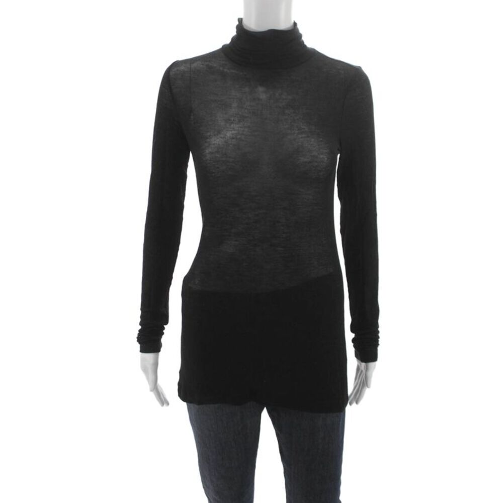 BCBG Max Azria Womens Black Cotton Spandex Turtleneck Long Sleeve Size 2XS